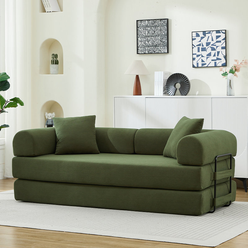Folding Sofa Bed, 78.5" Convertible Couch Bed With 2 Pillows, Fold Out Couch, Foam Spring Floor Mattress, Futon Couch For Living Room, Office, Apartment