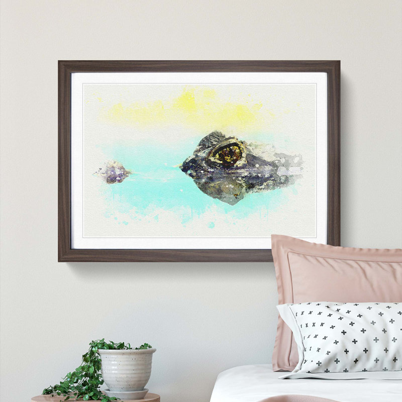 Peering Crocodile in Abstract - Picture Frame Graphic Art Print, Walnut Framed, 36cm H x 48cm W x 2cm D