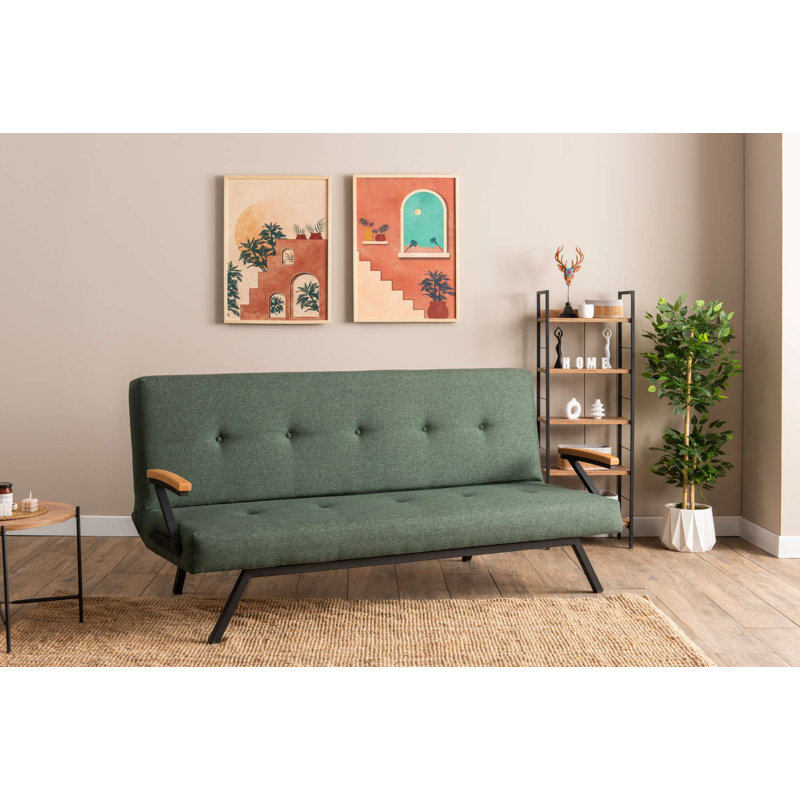 Versatile 3-Seat Sofa Bed, Green Linen Fabric, 70.9 x 25.2 x 70.3 inches | 100% Metal Frame, 50 DNS Rebonded Foam, Wipeable Surface | Ideal for Living Room, Guest Room & Modern Spaces - Medium Hard Comfort