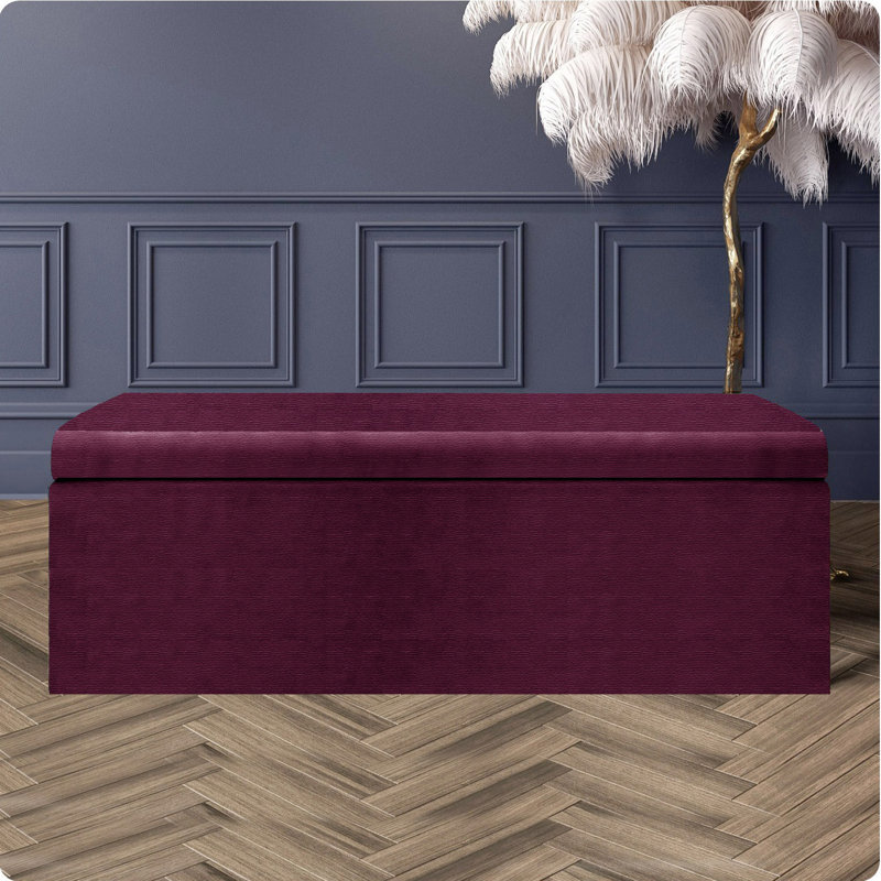 Safar Large Ottoman Storage Box with Plain Lid - Naples Upholstered Blanket Box - Multi- Functional Storage Box, Purple Naple