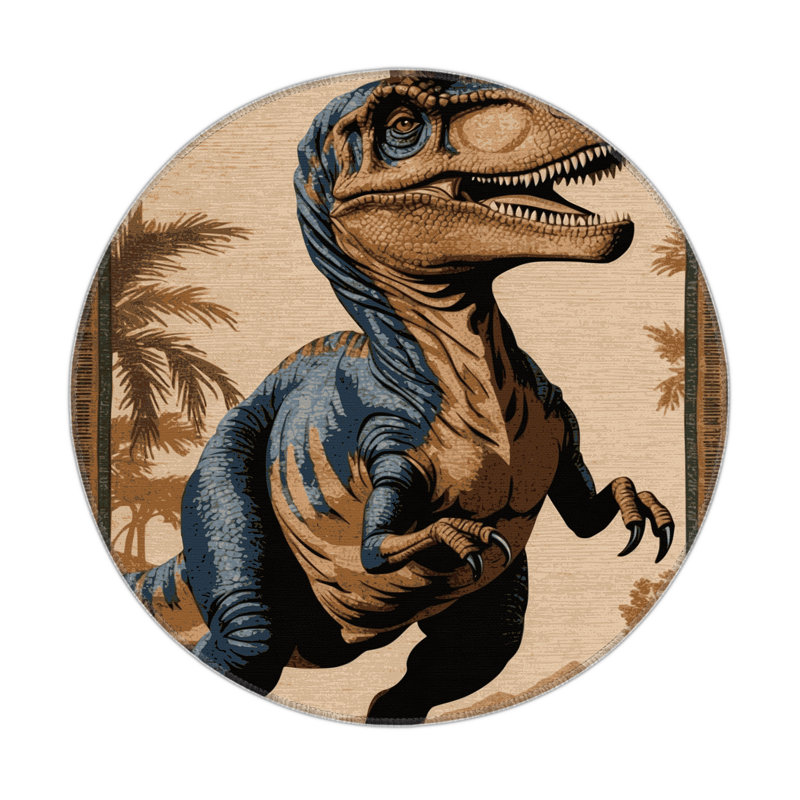 Tapis brun intérieur et extérieur Dinosaurs, Rond 5 pi