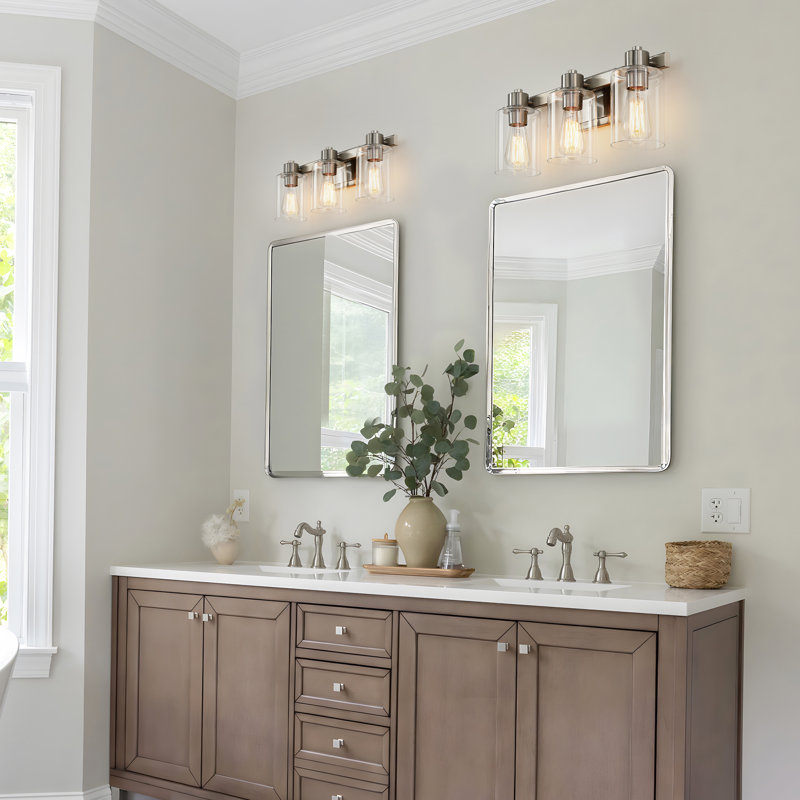 Éclairage pour meuble-lavabo de salle de bain 22 po à 3 lumières en nickel avec abat-jour en verre 22 po, 3 lumières
