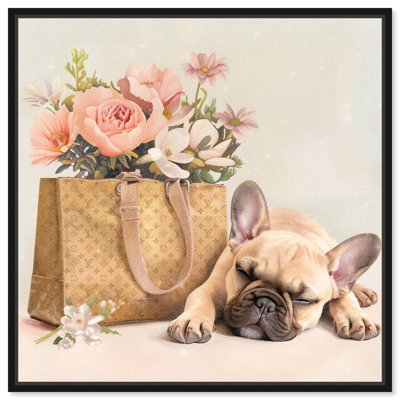 Sleepy Frenchie Shopping Bag Canvas Fashion Pet Art by Art Remedy