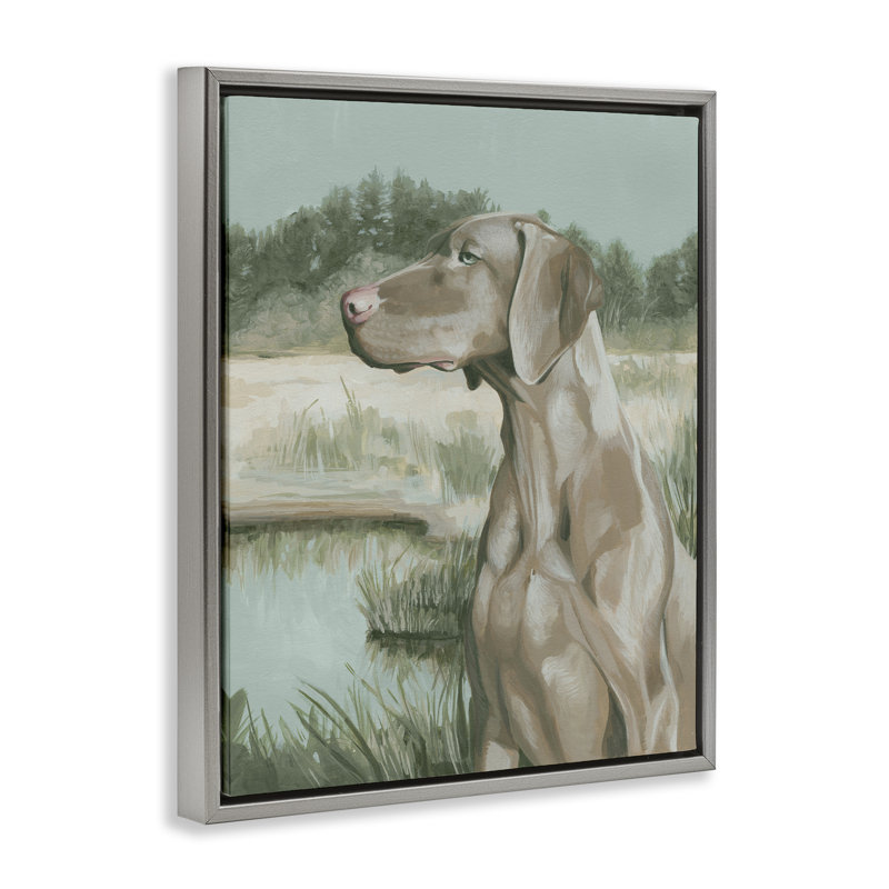 «Stoic Labrador Landscape», art mural sur toile par Grace Popp, H 31 po x l 25 po, Cadre flottant gris lustré