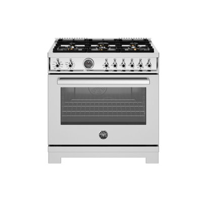 Professional Series Dual-Fuel Range 36"" - 6 Brass Burners + Cast-Iron Griddle - Self-Clean Oven -  Bertazzoni, PRO366BCFEPXT