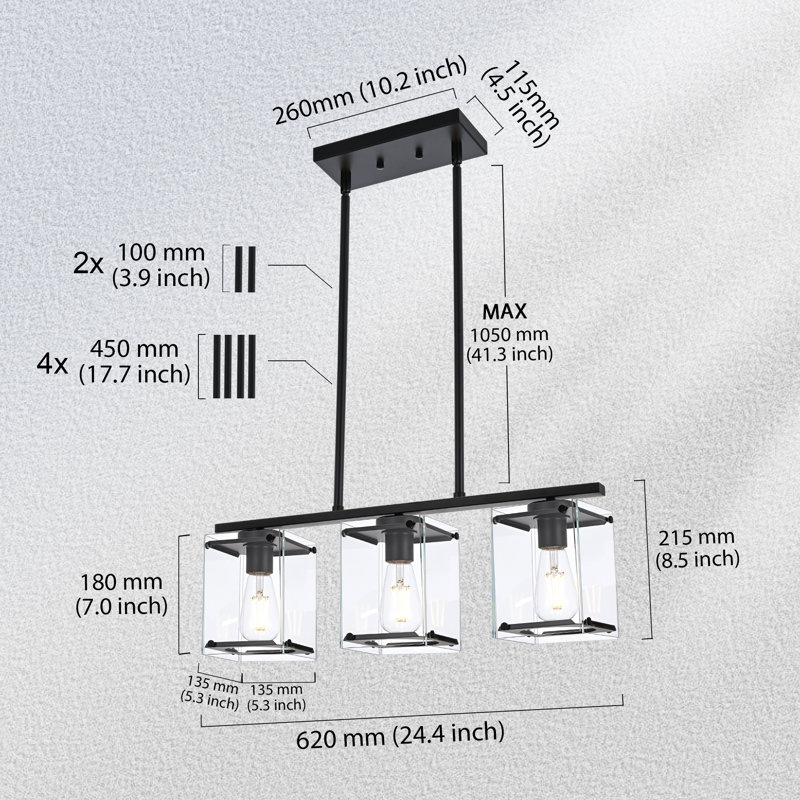 Willavene 3 - Light Kitchen Island Pendant, Black