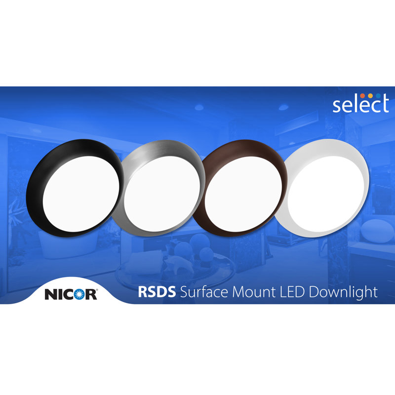 Plafonnier à DEL noir à fixation en surface de 5/6 po RSD, Noir, H 1,3 po x l 7,4 po x P 7,4 po