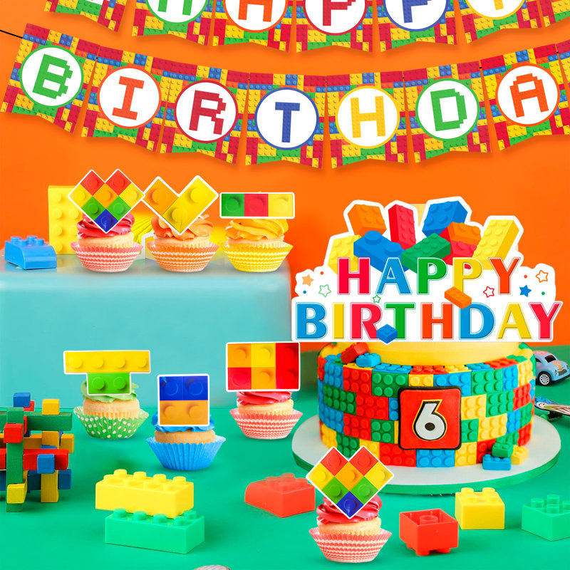 Block Party Decorations,53 Pcs Building Blocks Birthday Decorations Set