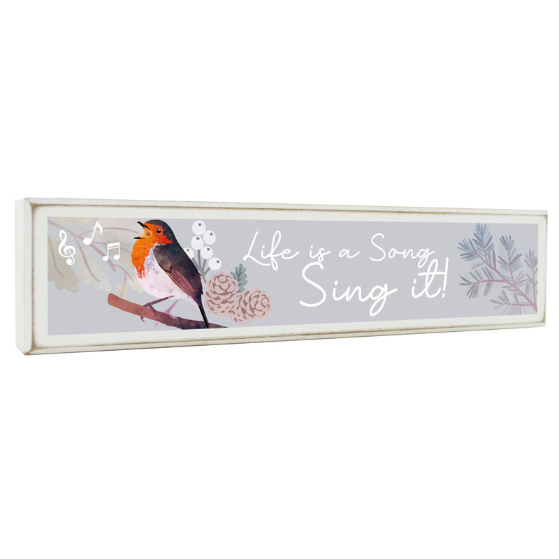 Ariella Life Is a Song Festive Robin Christmas Wooden Long Sign Letter Block
