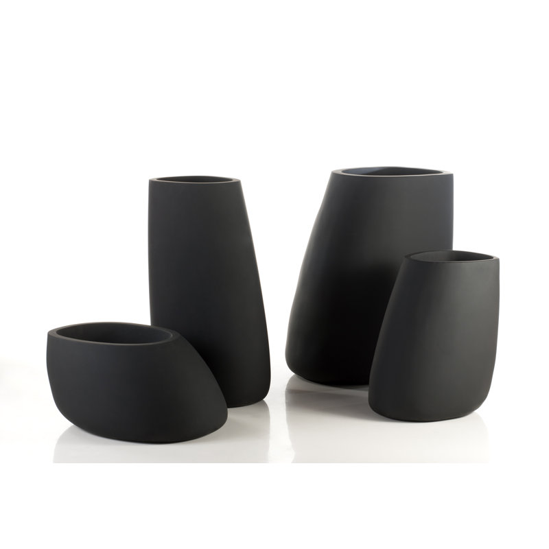 Stone Resin Pot Planter, 47.25" H x 40.75" W x 32.75" D, Black
