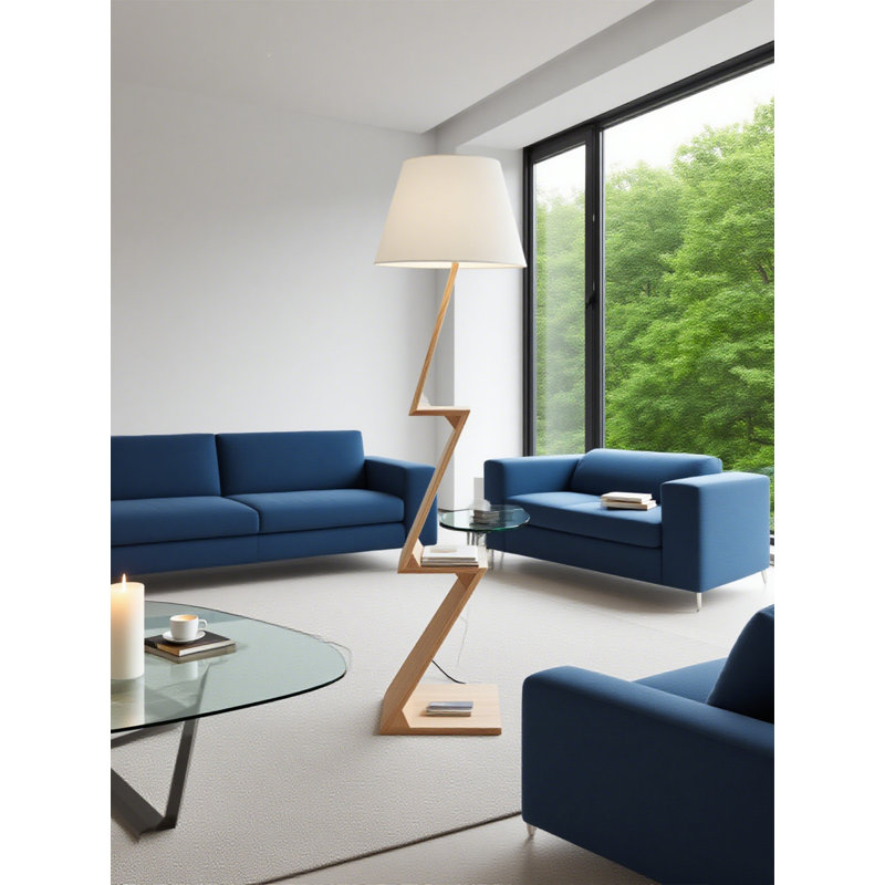 Lampe sur pied en chêne et en tissu de style rétro, Naturel