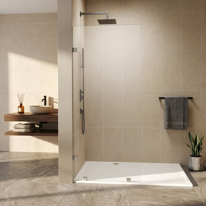 Écran de douche sans cadre l 43 po x H 80 po avec verre trempé de 3/8 po (10 mm) transparent, résistant à l'explosion et nickel brossé