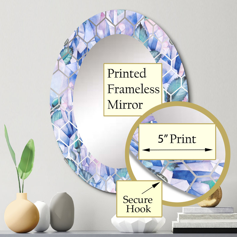 Miroir mural traditionnel à feuilles bleues et cristal rose, 30 po x 20 po