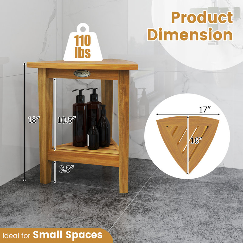 Tabouret de douche en bois de teck avec siège de douche et tablette de rangement