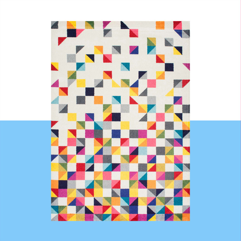 Tapis à motif géométrique blanc cassé Keges, Rectangle 4 pi 1 po x 6 pi
