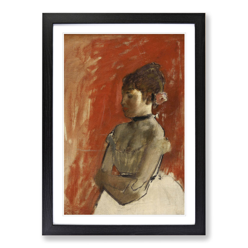 Ballet Ballerina Dancer with Crossed Arms by Edgar Degas - Picture Frame Painting, 36cm H x 27cm W x 2cm D, Black Framed