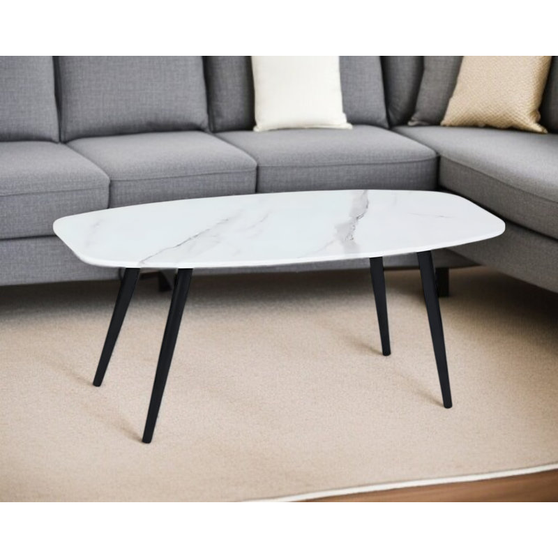 Table basse 43 "blanche et noire en faux marbre et acier