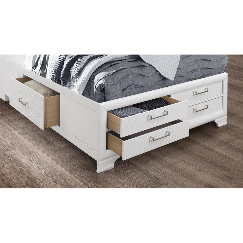Solid Wood Queen White Eight Drawers Bed, King, White