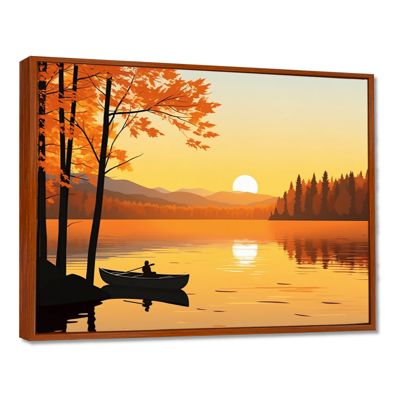 Canoë au bord du lac Sunset, Cadre flottant brun, bois massif, H 30 po x l 40 po