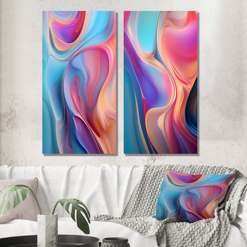 Ensemble transitionnel d'art moderne sur toile abstraite moderne rose et bleu IV, H 28 po x l 25 po, Toile tendue