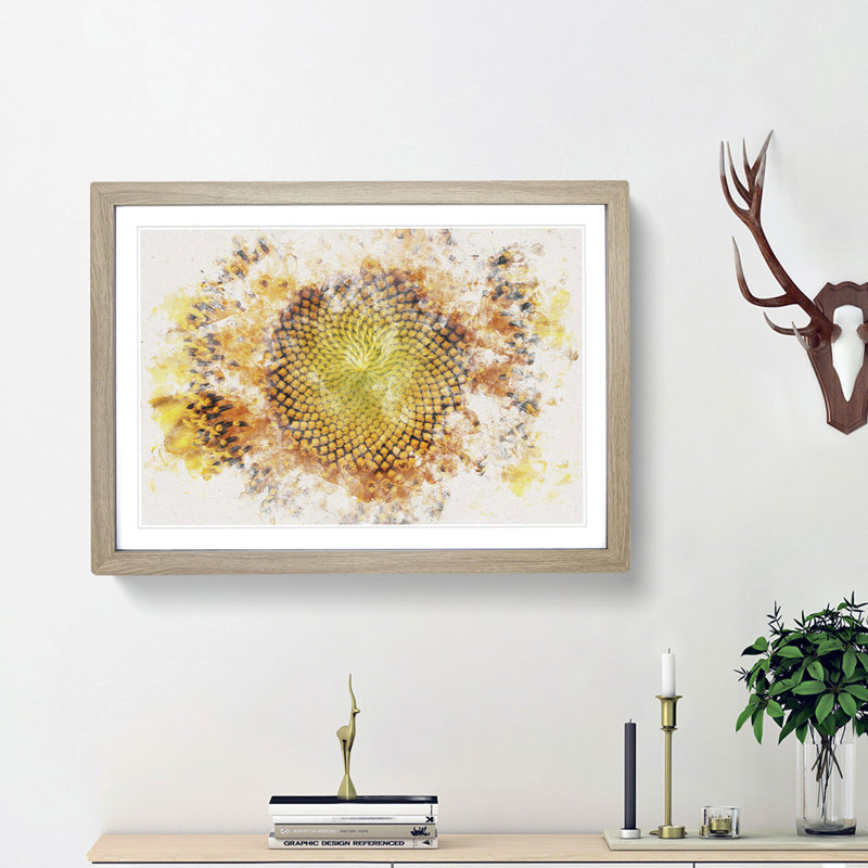 The Eye of a Yellow Sunflower - Picture Frame Painting Print, 36cm H x 48cm W x 2cm D, Black Framed