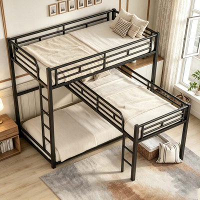 L-shaped Metal Triple Twin Size Bunk Bed