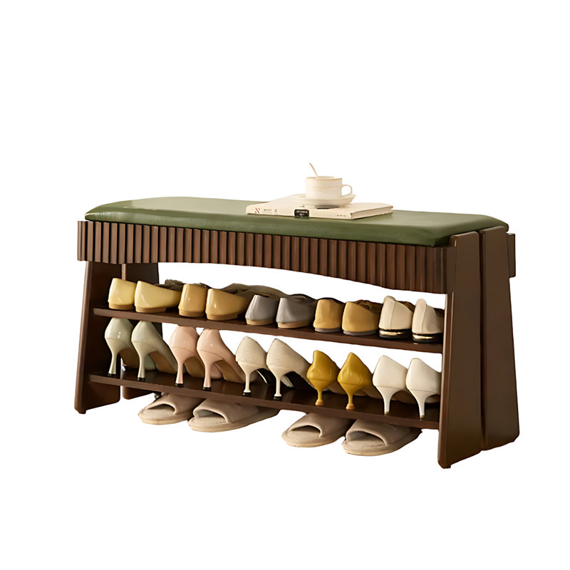 Solid Wood Flip-Top Multi-Layer Shoe Storage Bench