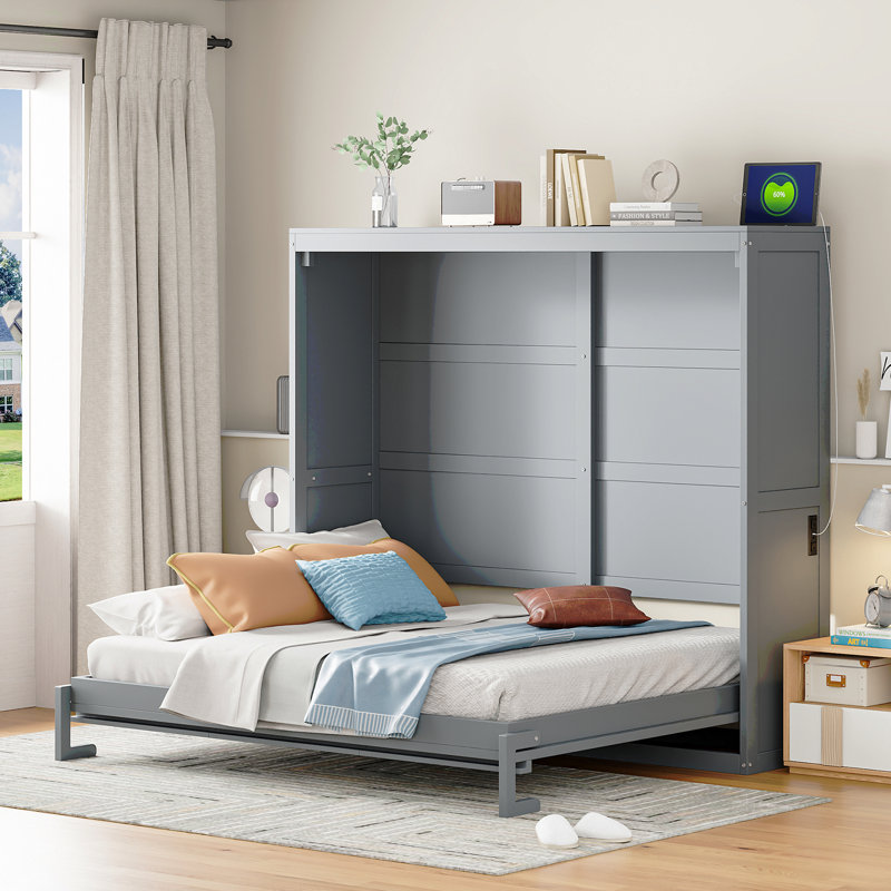 Lit escamotable double pleine grandeur, gris, Double