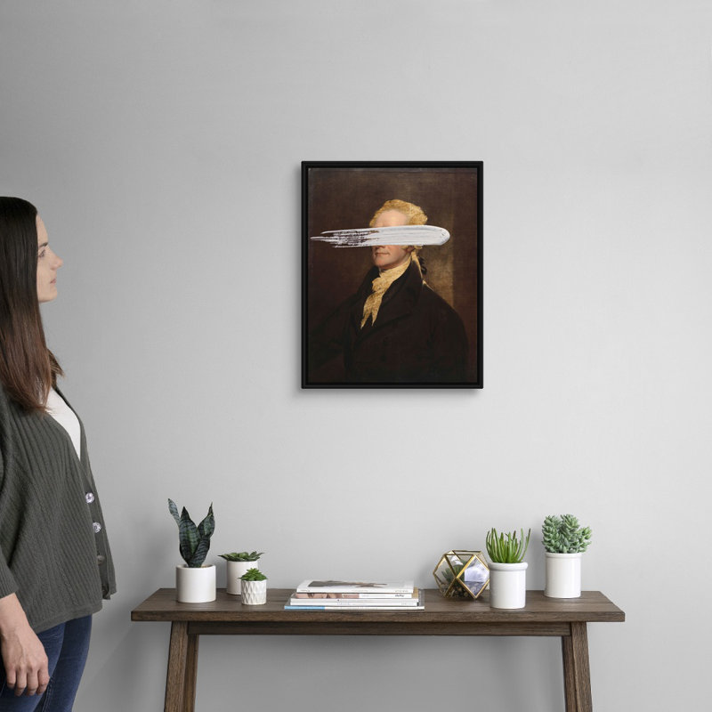 «Masked Hamilton» par Jennifer Goldberger - impression sur toile, H 22 po x l 18 po x P 1,75 po, Cadre flottant noir
