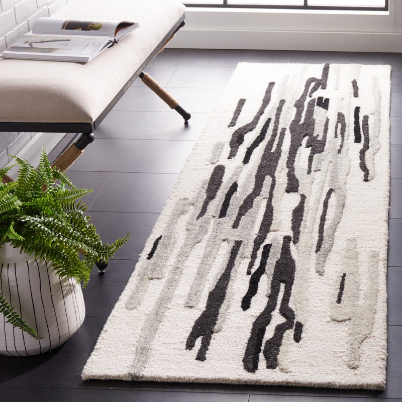 Tapis ivoire / noir Rodeo Drive 858, Tapis de couloir 2 pi 3 po x 8 pi