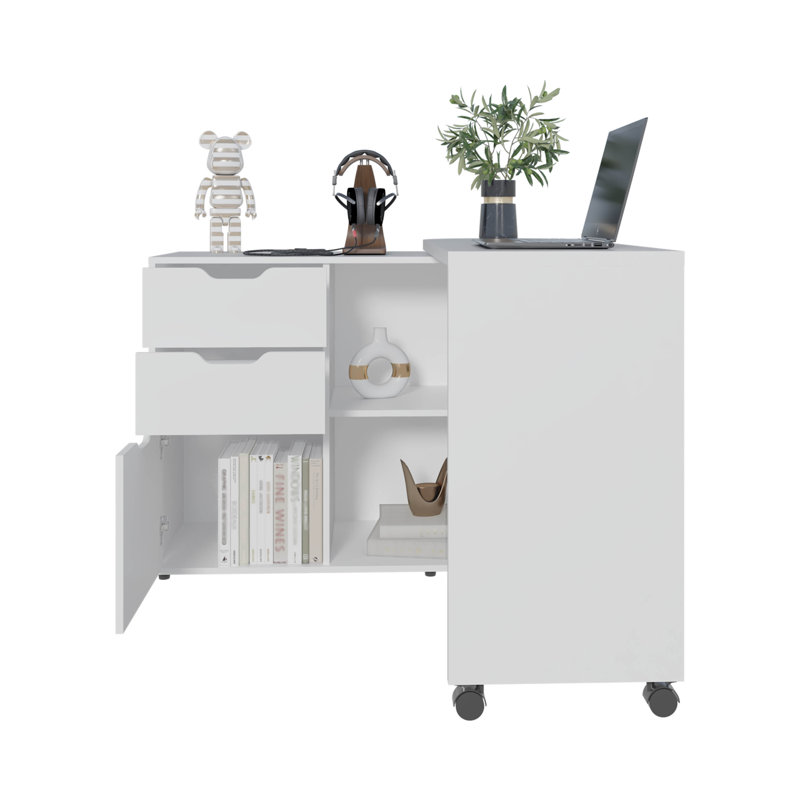  Bureau rotatif Lamont, 1 porte, 2 tiroirs, 2 tablettes, 2 roulettes