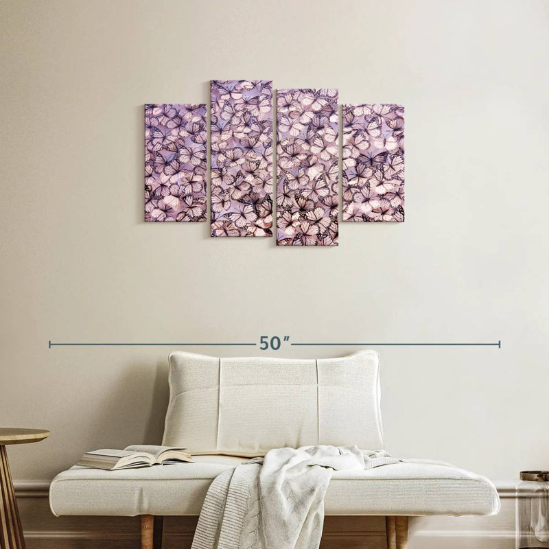 Essaim de papillons roses Brampt, H 22 po x l 36 po