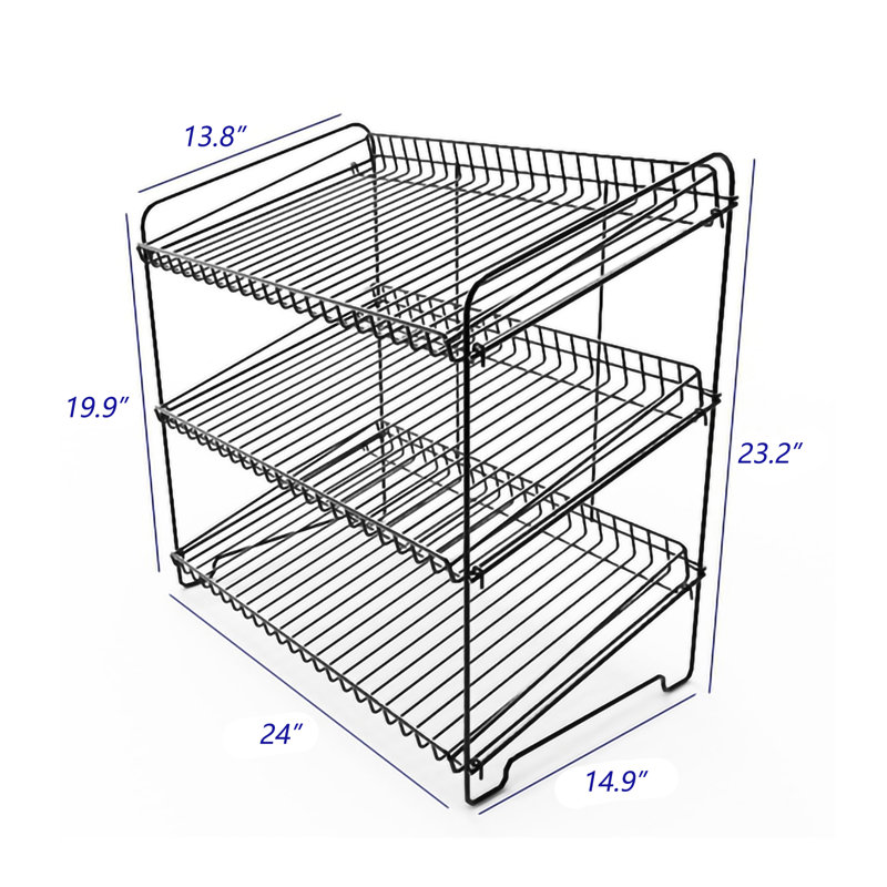 Poillucci 24" W X 14.9" D X 23.2" H 3-Open-Shelf Wire Rack for Countertop Chips Snack Book Display Organizer, black