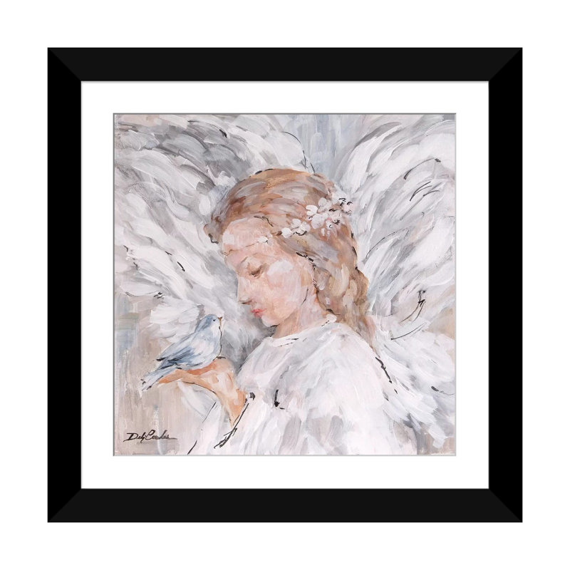 «Watch Over», peinture sur toile tendue, Papier d'art encadré noir, Blanc, H 24 po x l 24 po x P 1 po