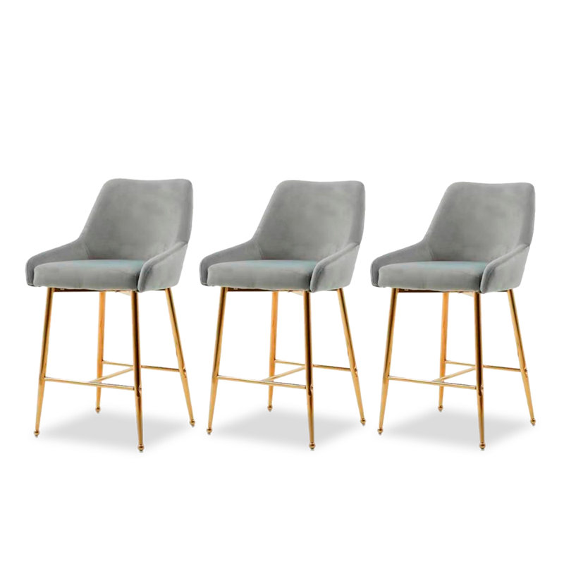 Grisette Upholstered Counter Stool with Metal Frame, Gray