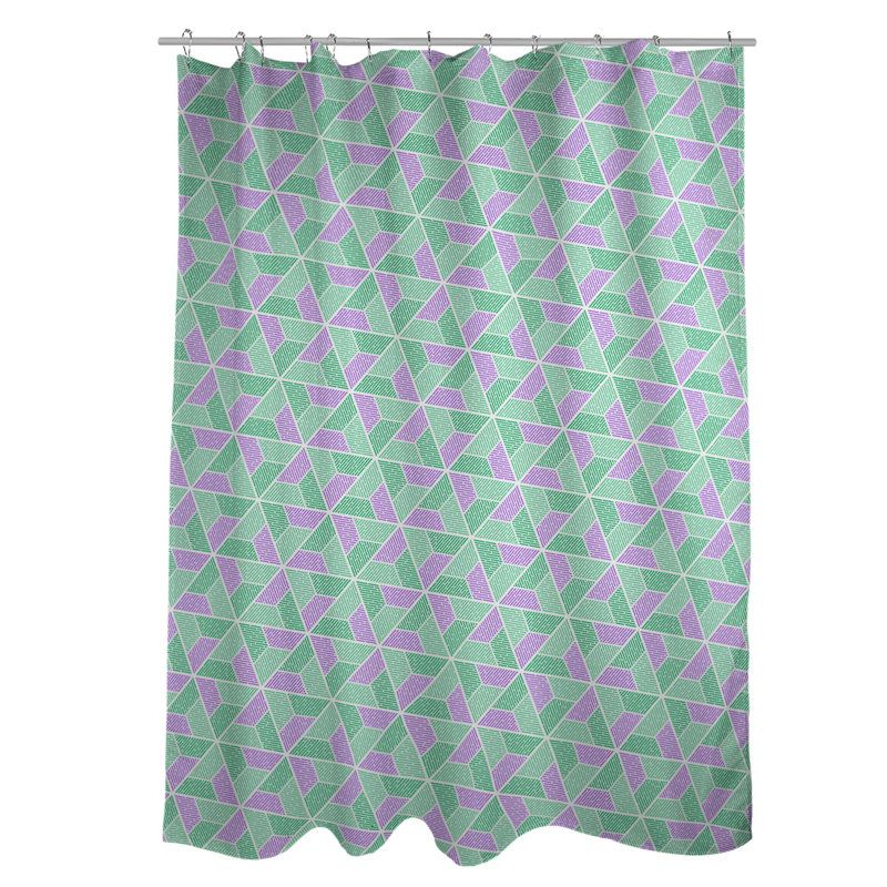 Rideau de douche simple trapézoïde, Vert / Mauve