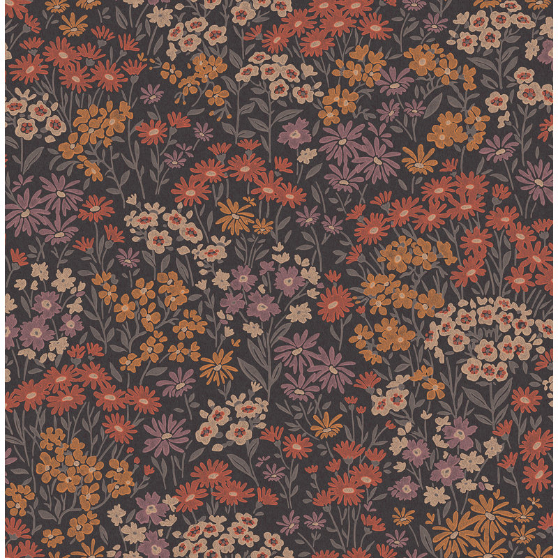 Papier peint marguerites bohémiennes Avery 20,5 po de largeur 33 pi., Orange