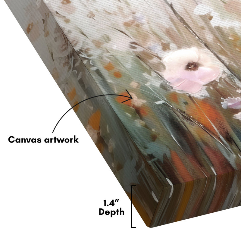 20x40 Floral Canvas Wall Art Featuring Pink and Blush Wildflowers with Green, White and Beige Tones and Hand-Painted Accents - Gallery Wrap - Modern Wall Art