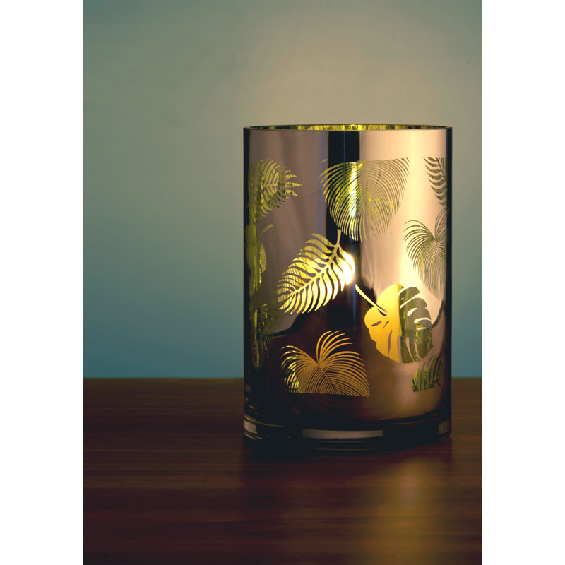 Tropical Leaves Hurricane Lamp, 20cm H x 14cm W