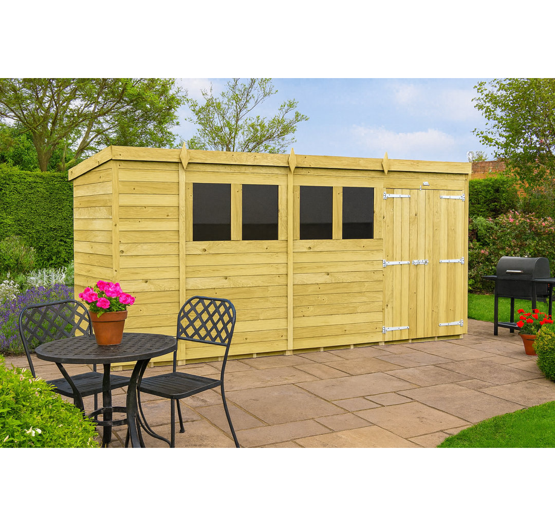 15ft x 4ft Pent Shed - Double Door with Windows