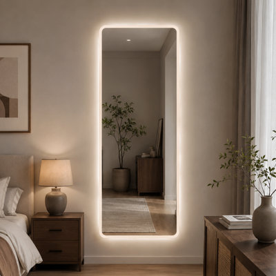 Miroir à DEL pleine longueur 65 po x 21 po x 0,98 po, verre argenté HD 5 mm, miroir mural 1 pièce, éclairage bicolore transparent à intensité variable avec support de sécurité