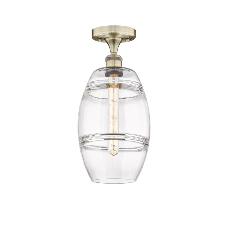 Plafonnier semi-encastré 1 lumière Edison - Abiagael, Laiton antique, H 10 po x l 8 po x P 8 po, Transparent