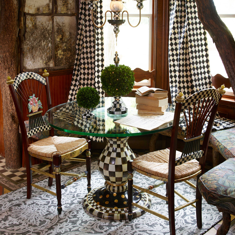 Handcrafted Black and White Ceramic Pedestal Table Base with Goldleaf