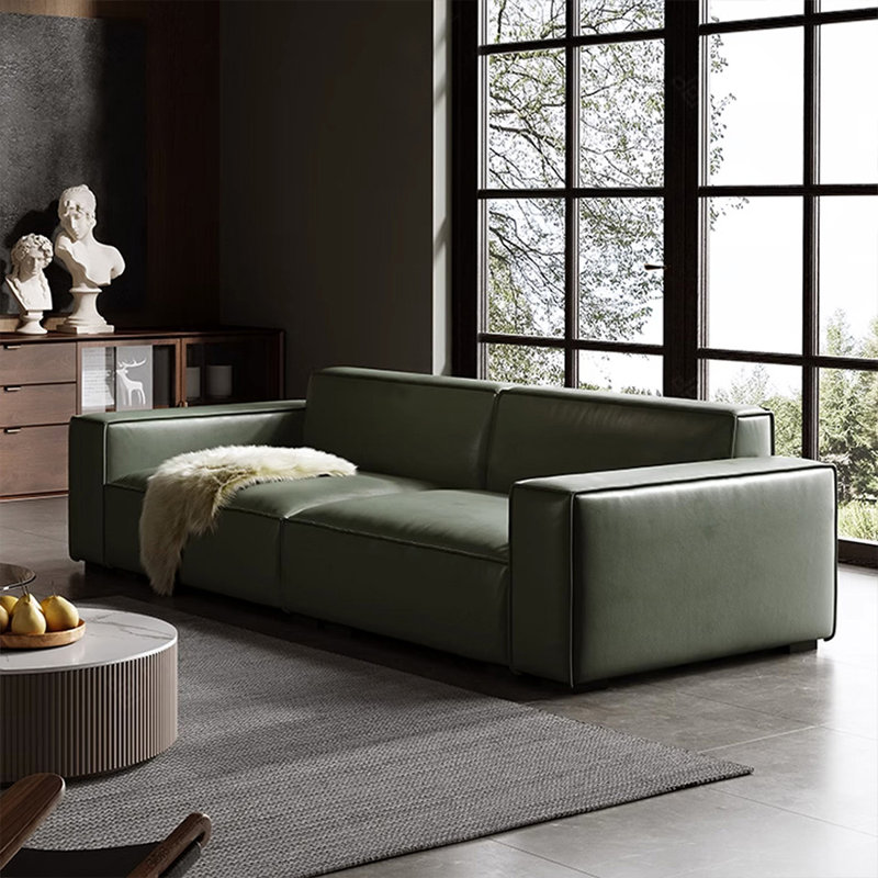 Canapé modulaire vert en cuir véritable, H 28,35 po x l 100,79 po x P 37,4 po, Vert, 3