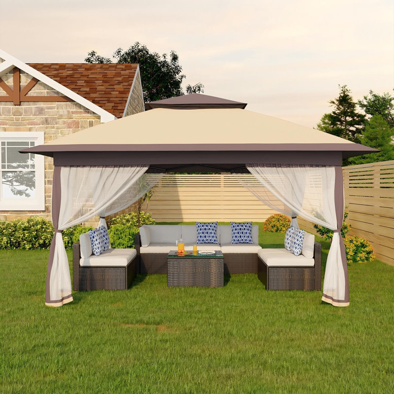 Heavy Duty Portable Canopy 3x3m with Double Roof, Waterproof, UV 50+, Height Adjustable, 4 Removable Mosquito Net Sidewalls, Easy Setup, Stable Winterproof Pavilion for Patio, Garden, Family Gathering
