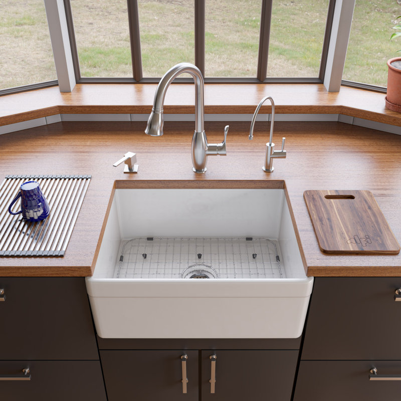 26'' L Single Bowl Fireclay Kitchen Sink, White