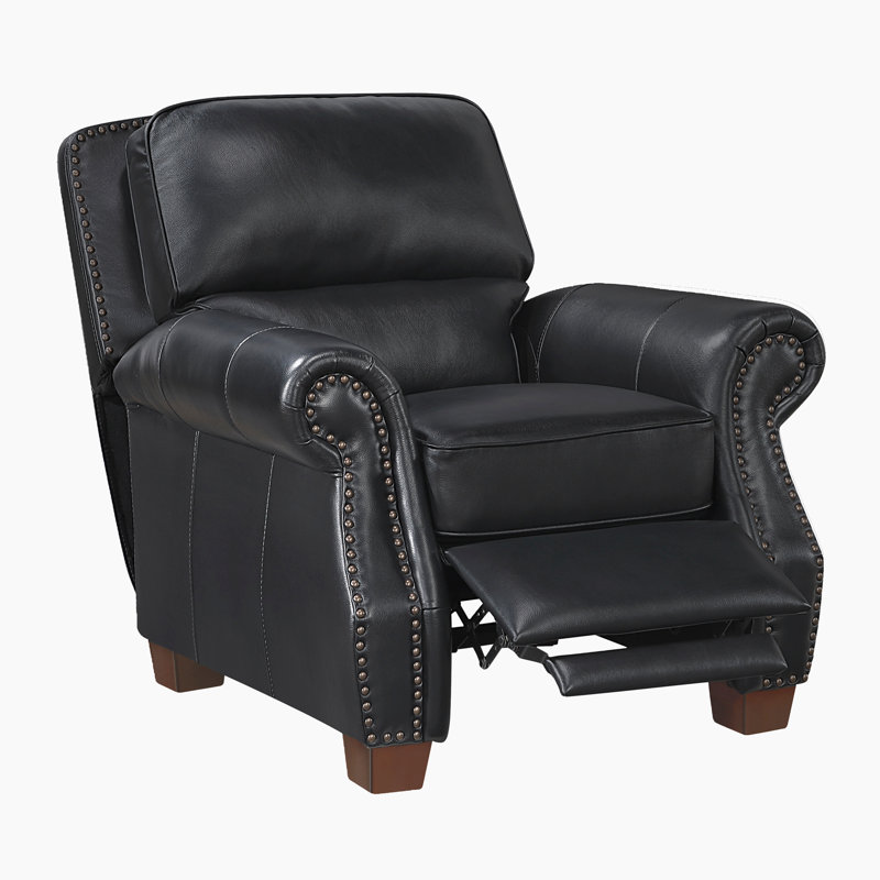 Southlake 40.5" Traditional Top Grain Leather Match Push Back Reclining Chair with Elegant Nailhead Trim & Solid Wood Feet
