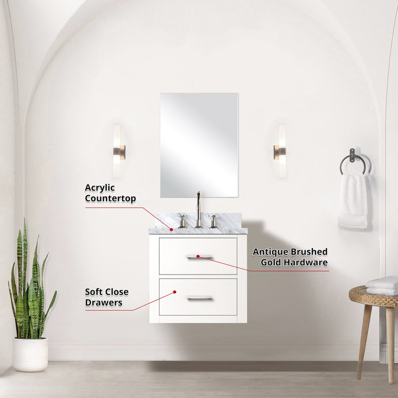 Ensemble de meuble-lavabo de comptoir en acrylique blanc avec robinet et Miroir - meuble-lavabo 20 po x l 20 po x P 18 po, inclus