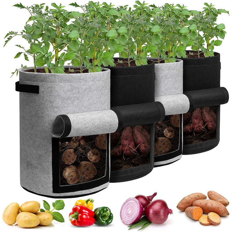 Potato Grow Bags With Flap 10 Gallon, 4 Pack Planter Pot With Ha...