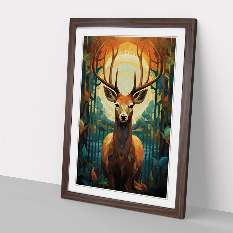 Deer Art Deco No.2 - Single Picture Frame Print on Wood, Walnut, 64" H x 46" W x 2" D